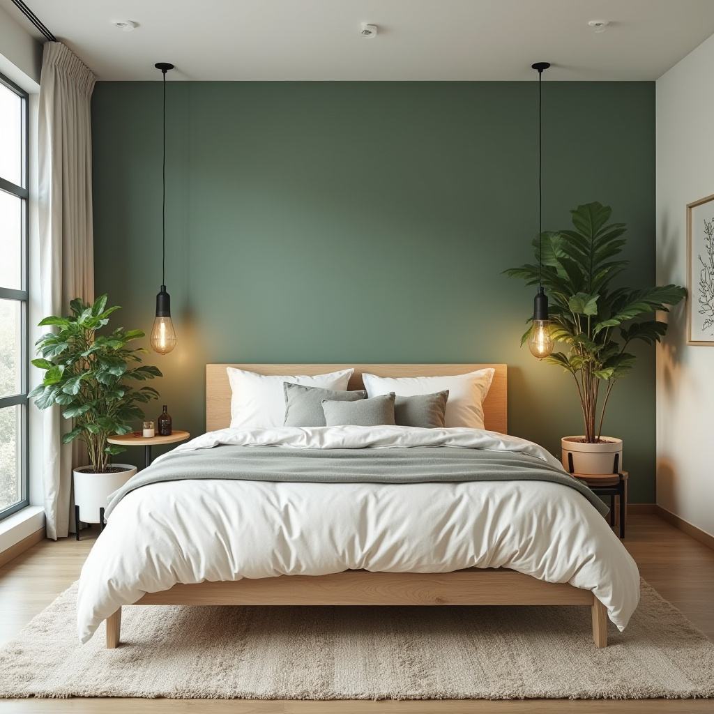 sage green bedroom accent wall 3
