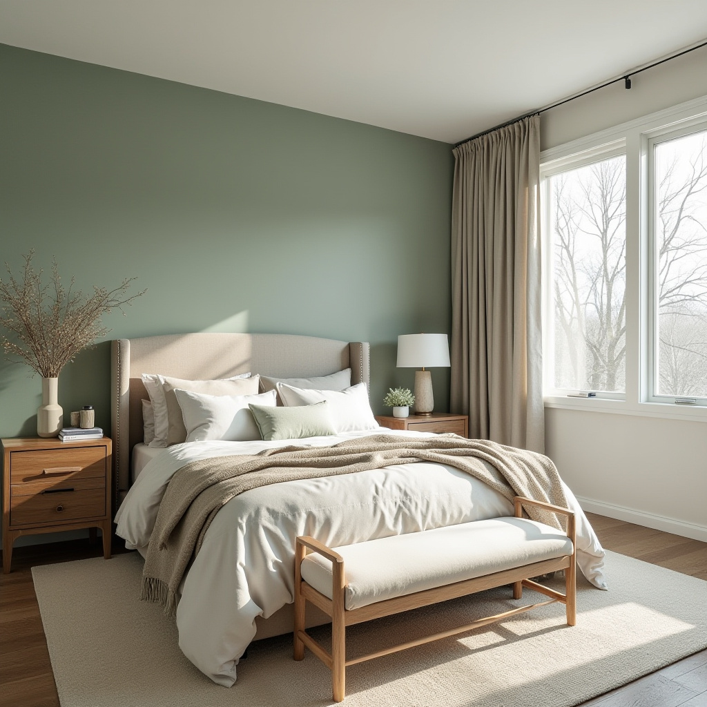 sage green bedroom accent wall 35