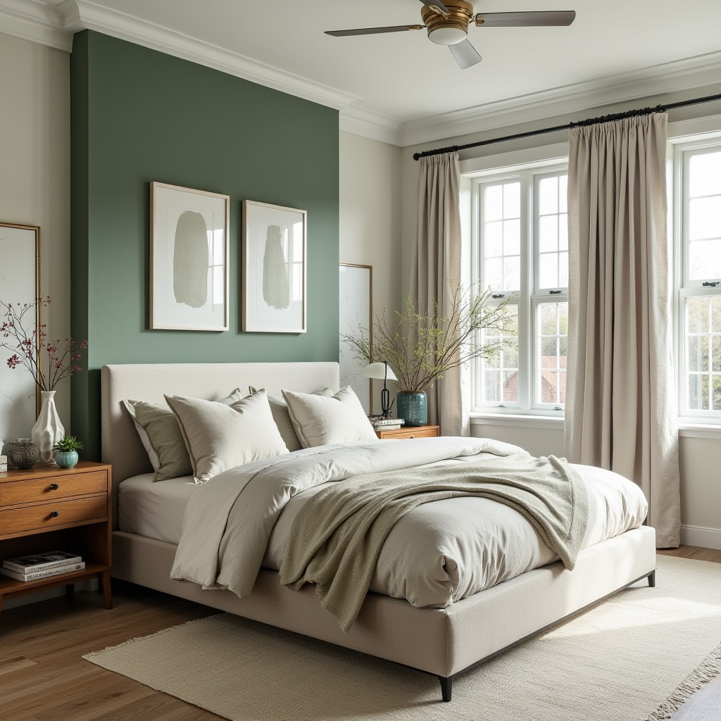 sage green bedroom accent wall 36