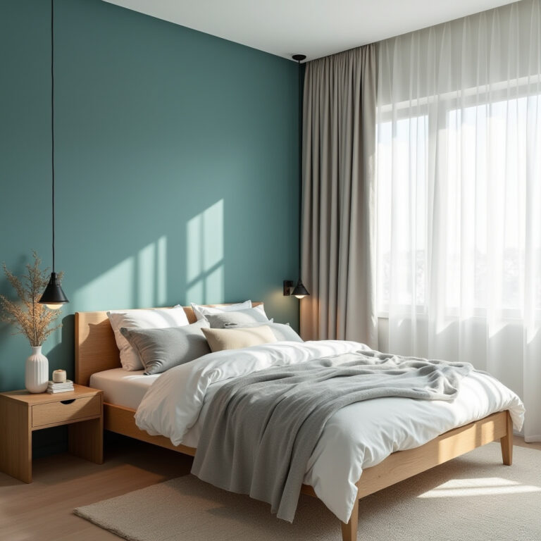teal bedroom accent wall 1