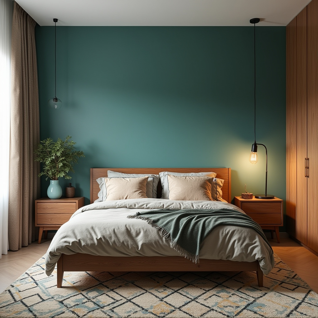 teal bedroom accent wall 13
