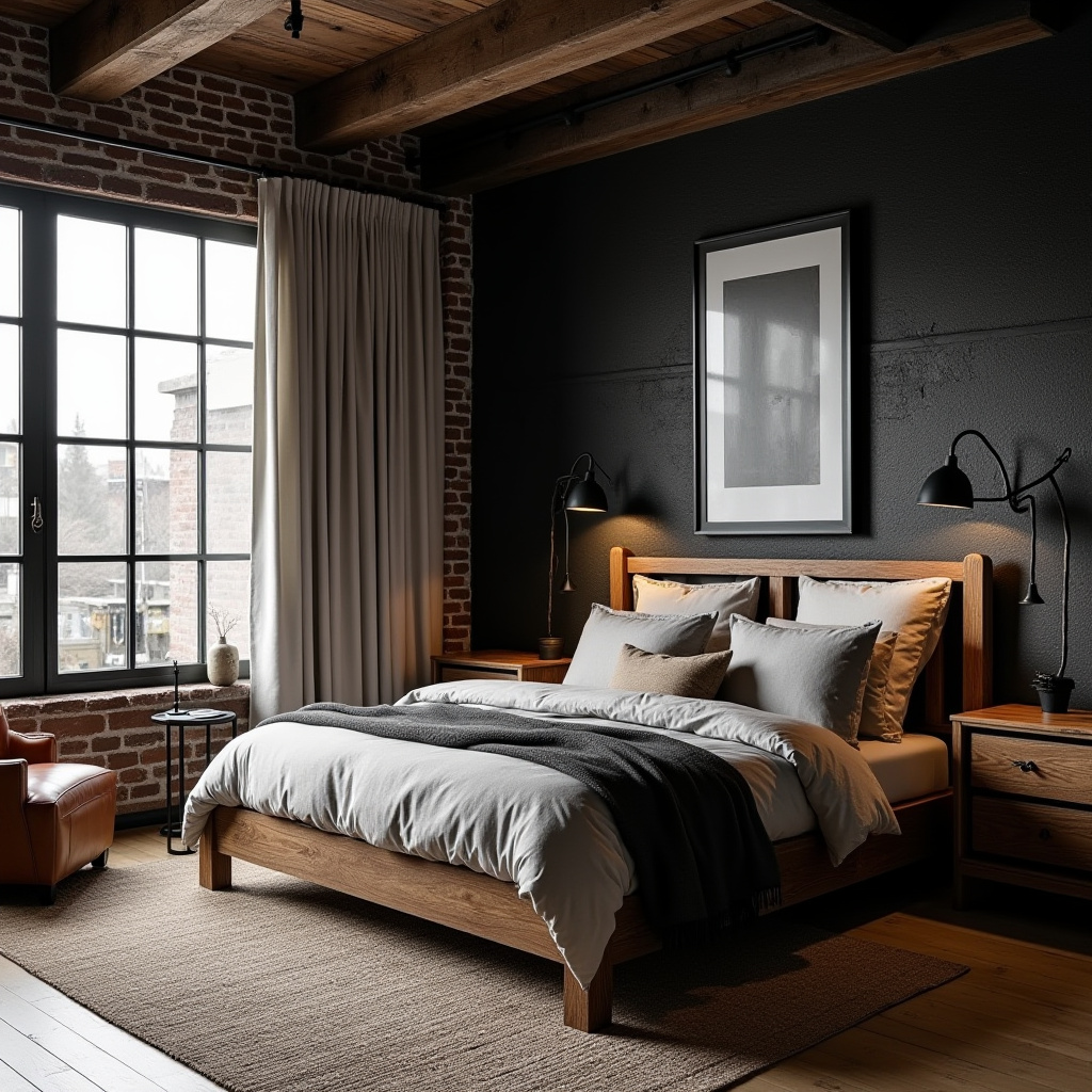 western bedroom with black accent wall 1