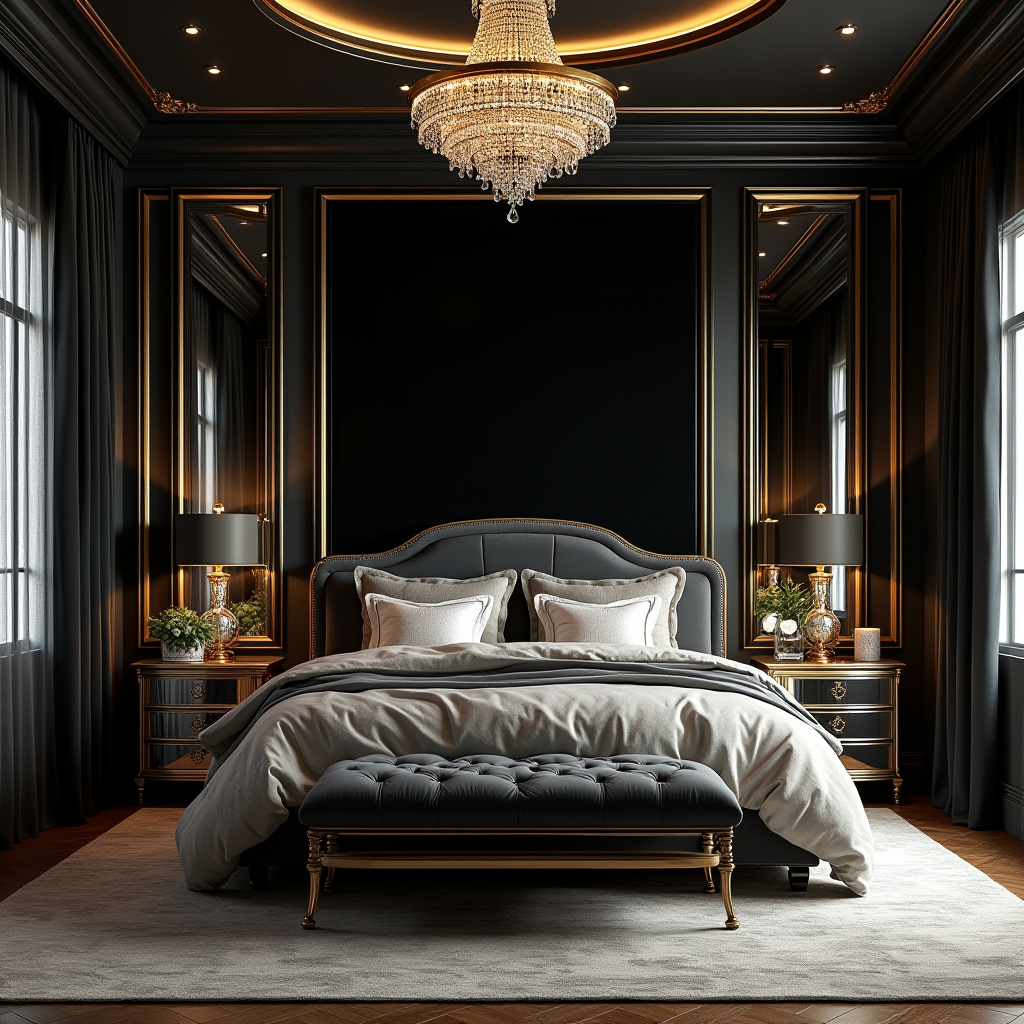 western bedroom with black accent wall 13