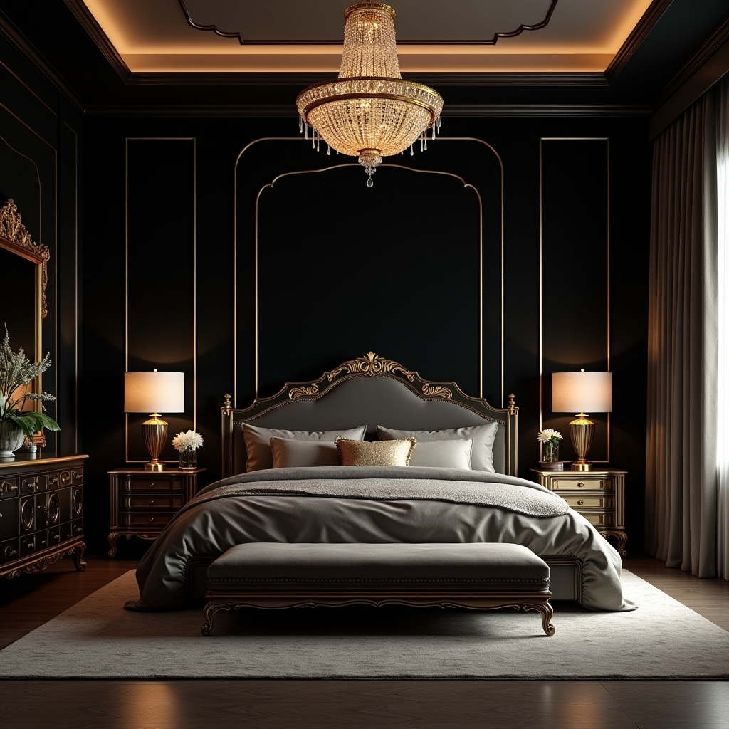 western bedroom with black accent wall 14