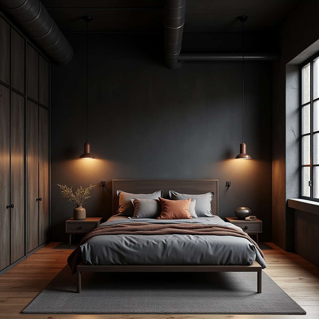 western bedroom with black accent wall 15