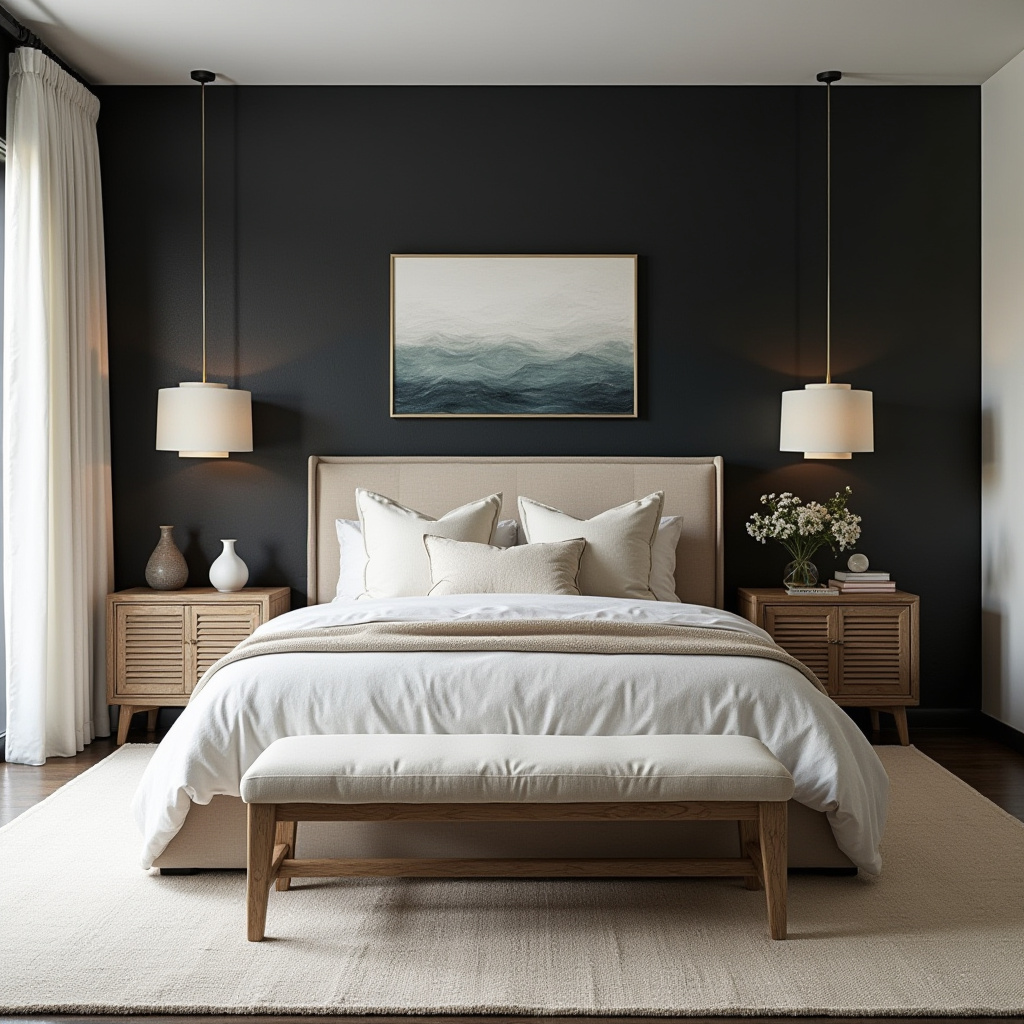 western bedroom with black accent wall 17