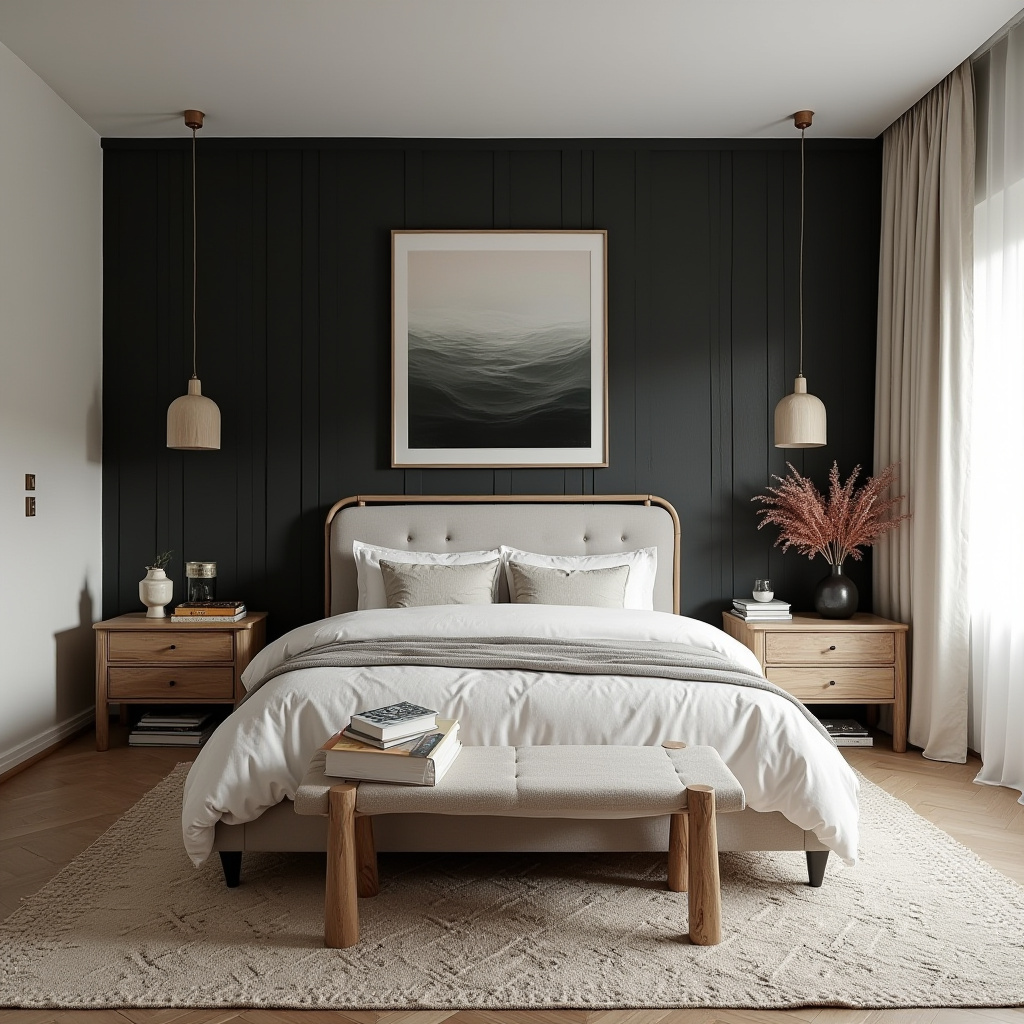 western bedroom with black accent wall 18