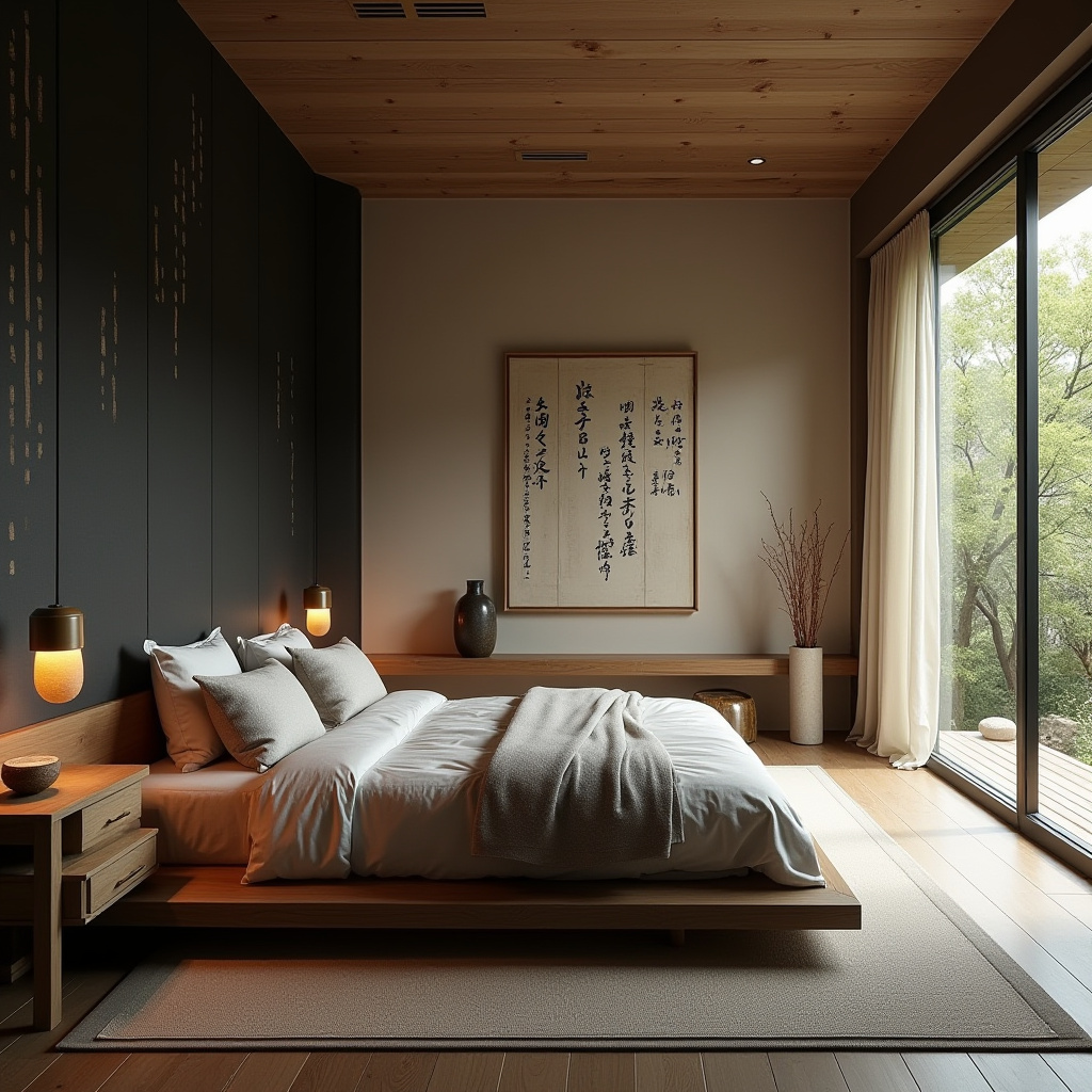 western bedroom with black accent wall 19