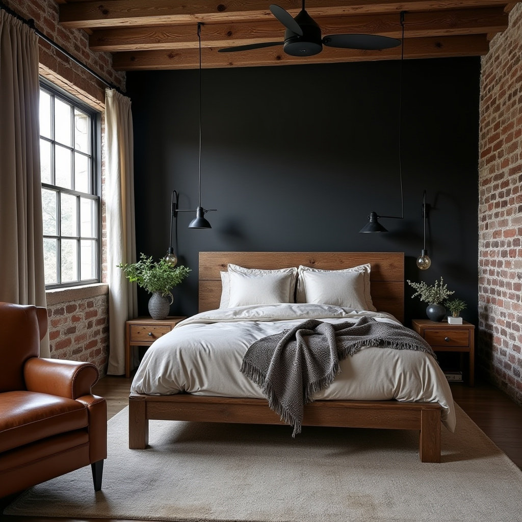 western bedroom with black accent wall 2