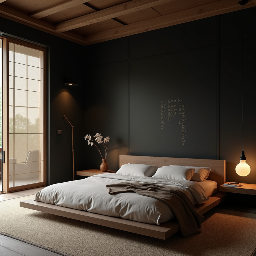 western bedroom with black accent wall 20