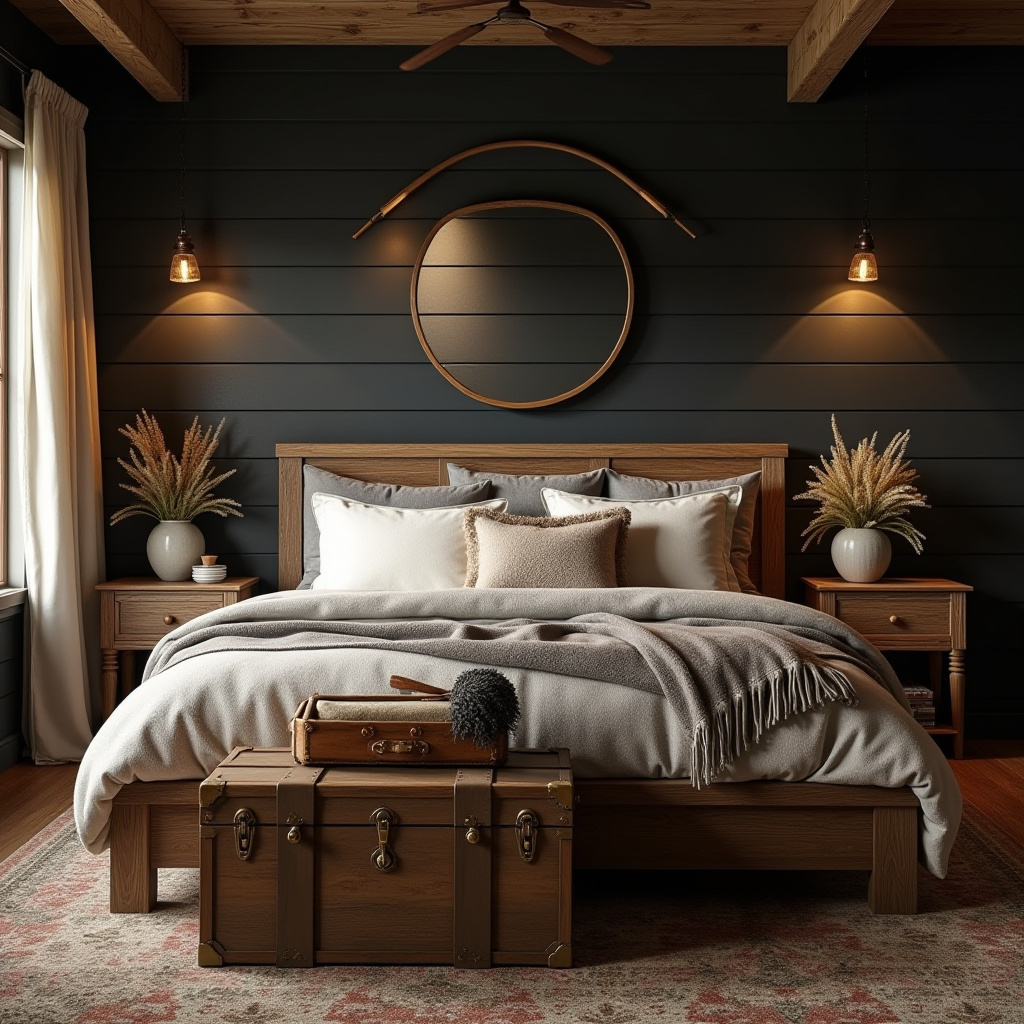 western bedroom with black accent wall 21