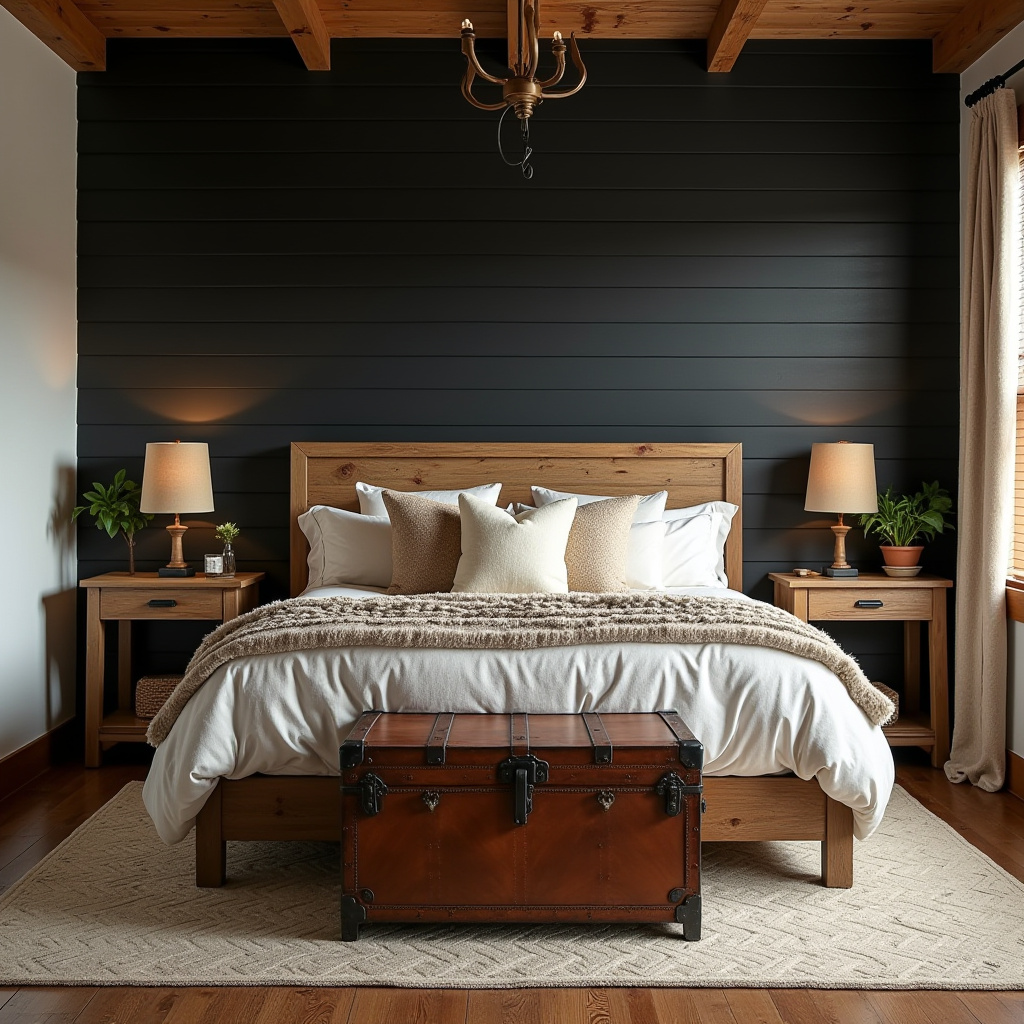 western bedroom with black accent wall 22