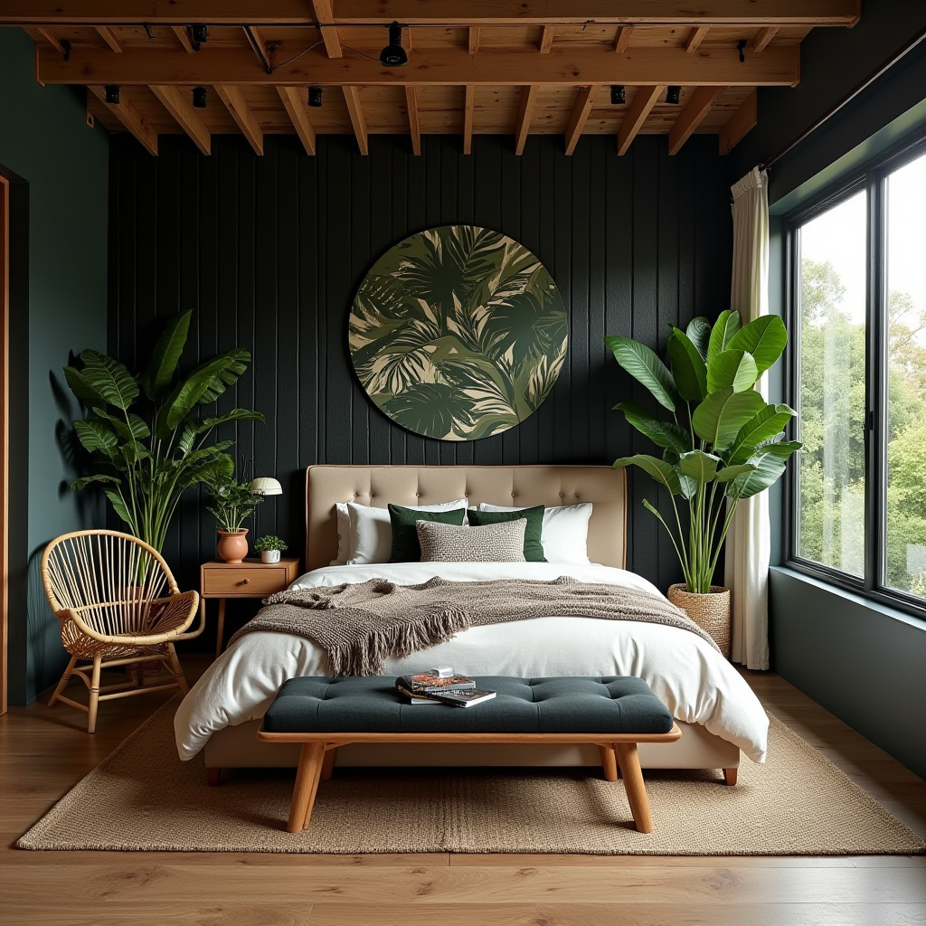western bedroom with black accent wall 25