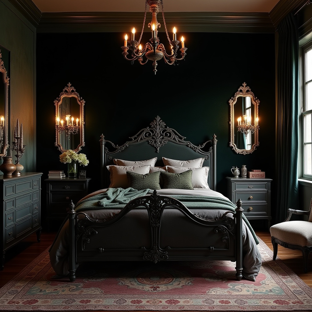 western bedroom with black accent wall 27