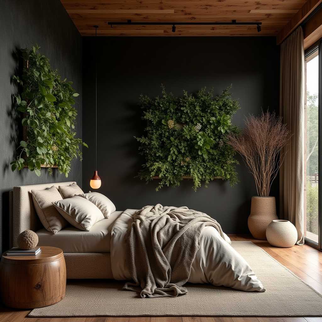 western bedroom with black accent wall 29