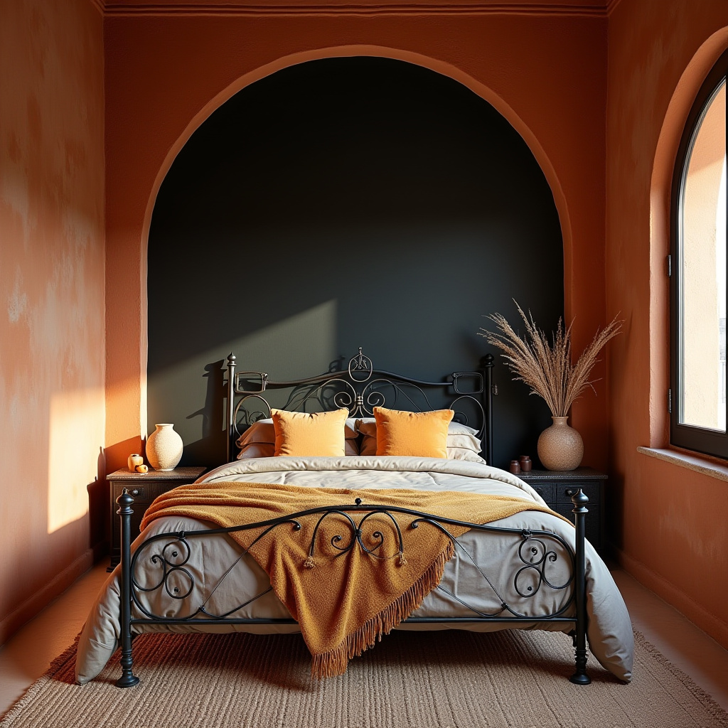 western bedroom with black accent wall 31