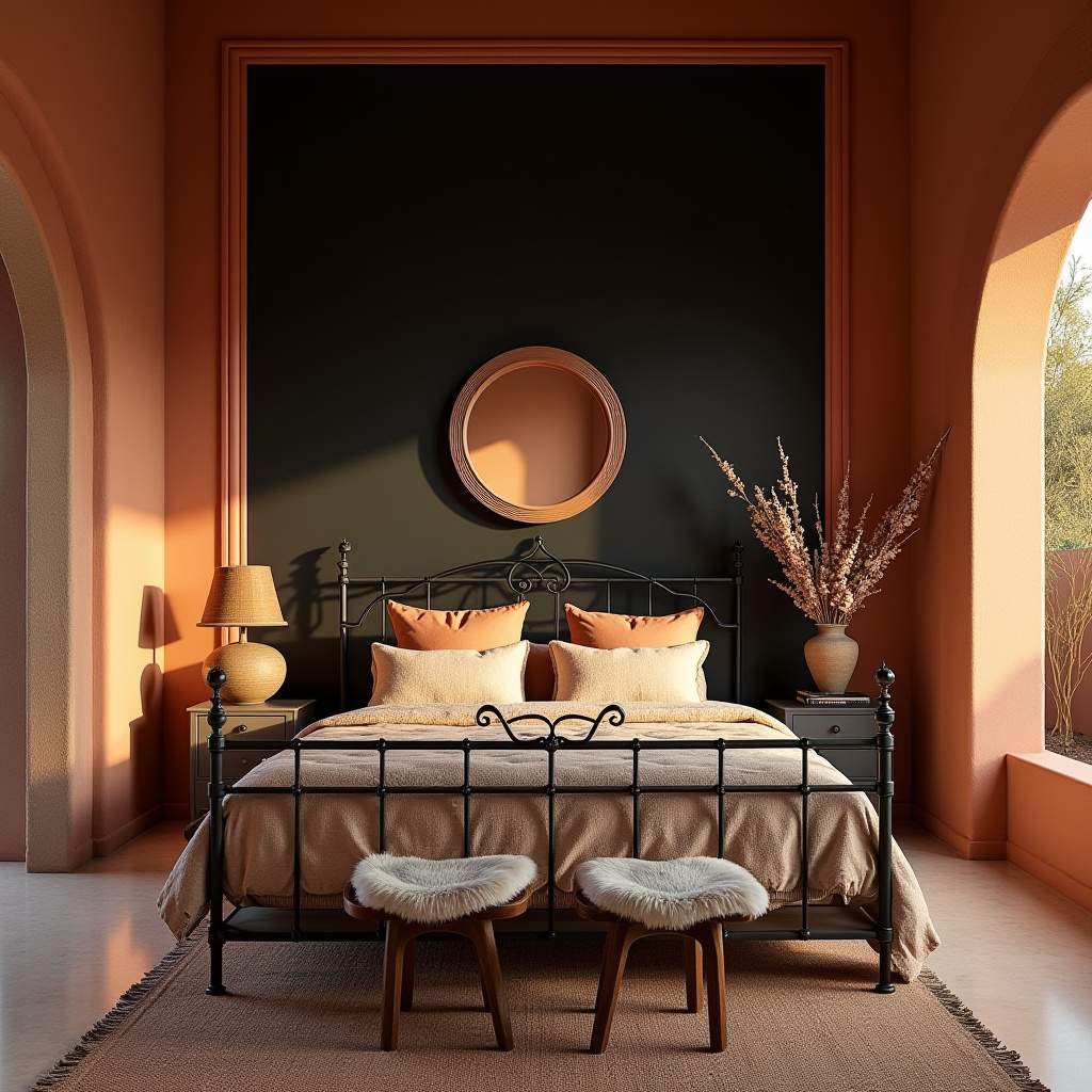 western bedroom with black accent wall 32