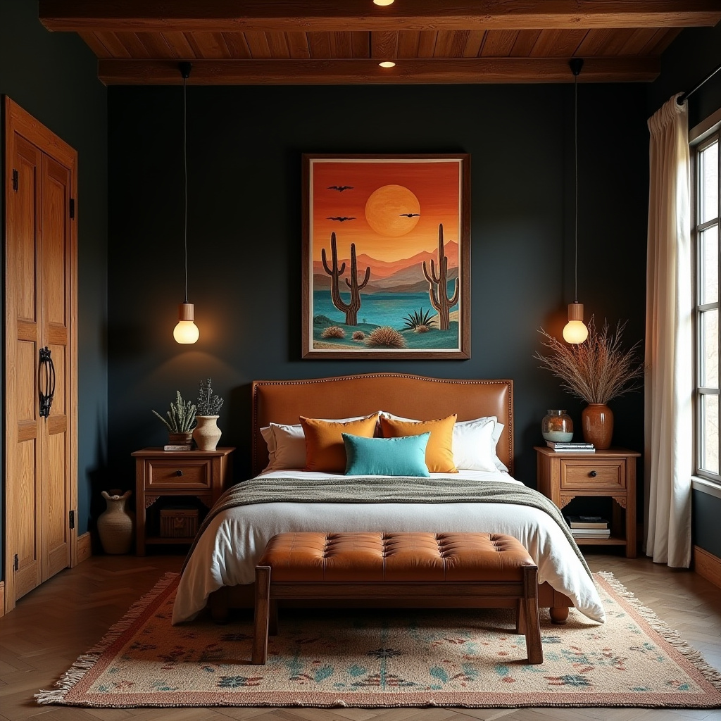 western bedroom with black accent wall 33