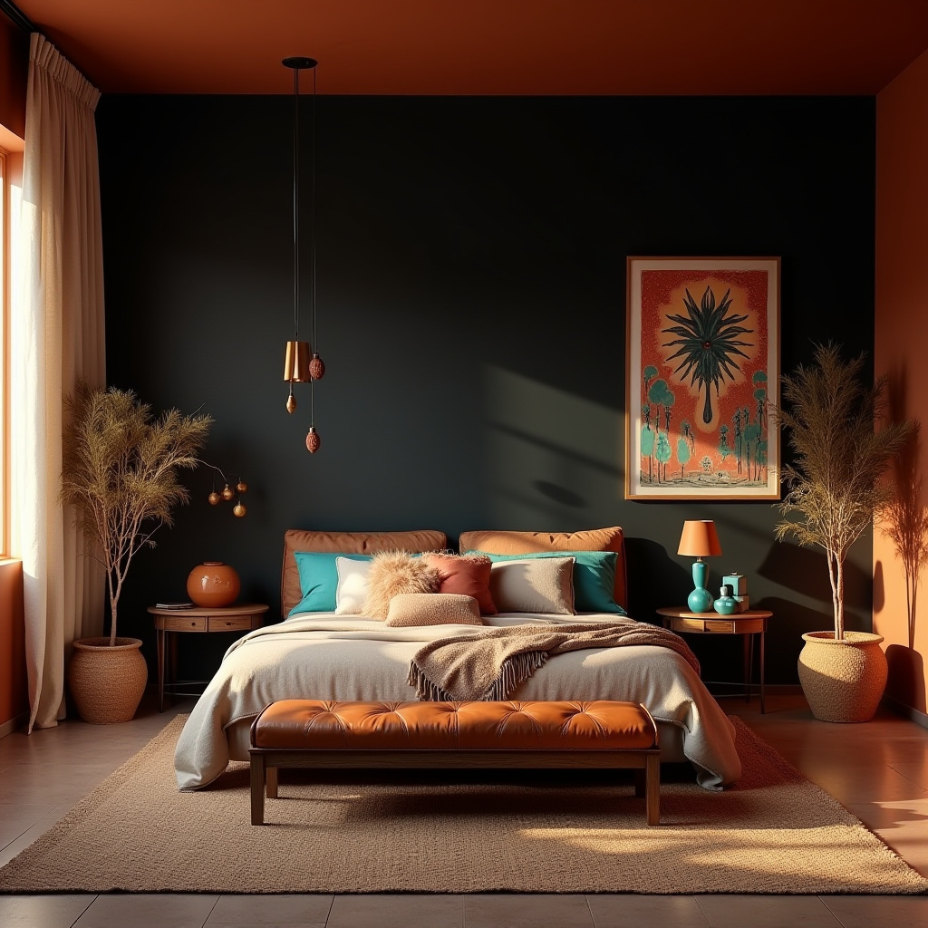 western bedroom with black accent wall 34