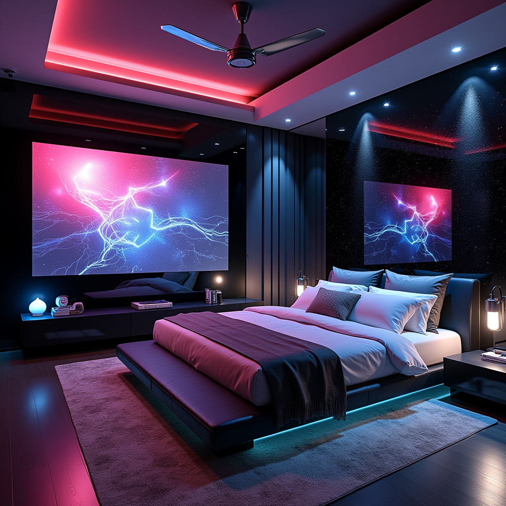 western bedroom with black accent wall 38