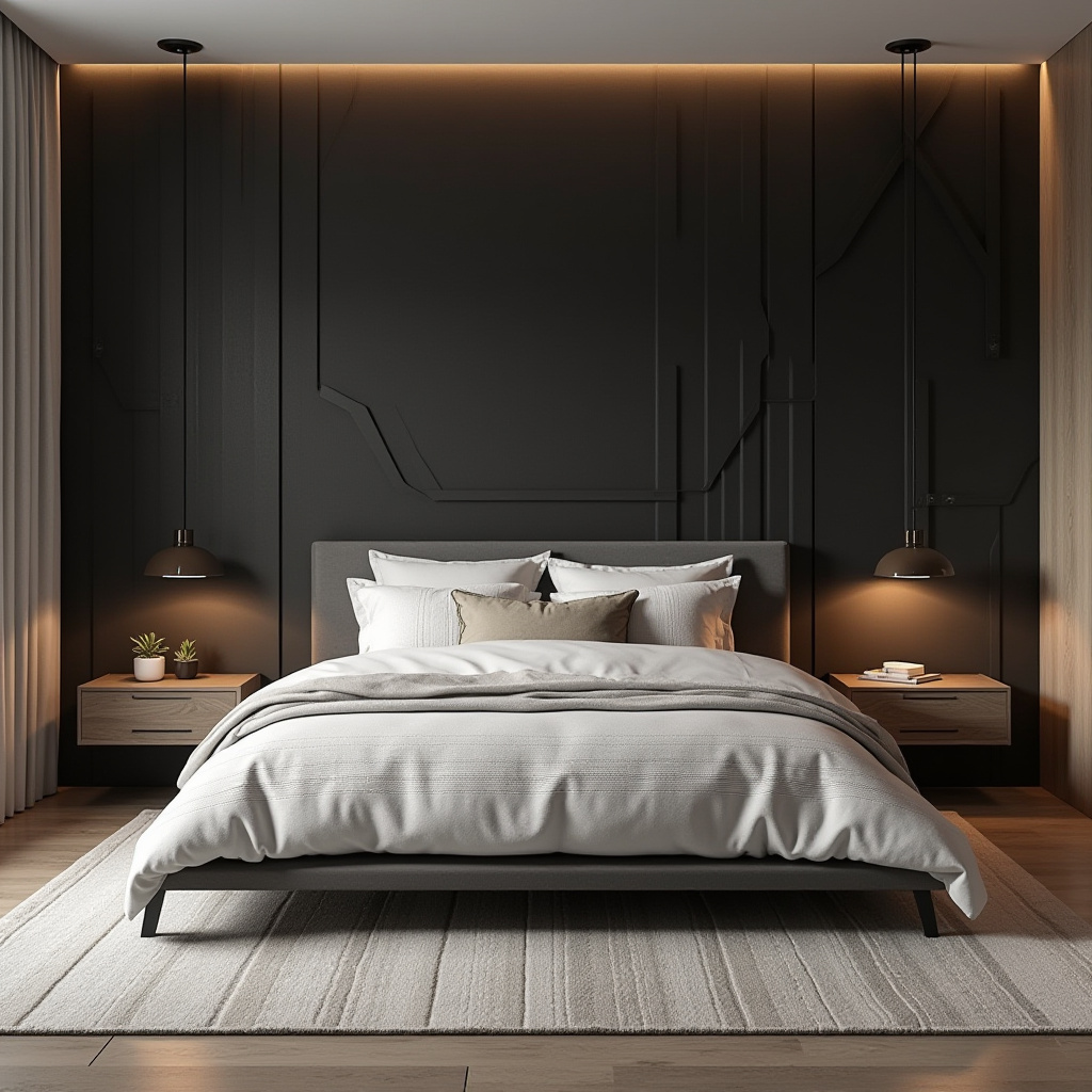 western bedroom with black accent wall 4