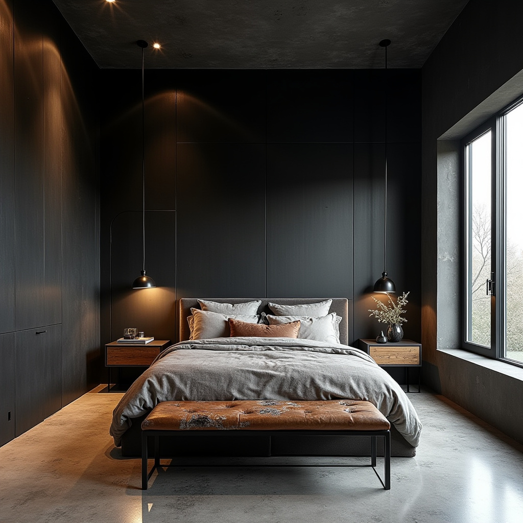 western bedroom with black accent wall 5