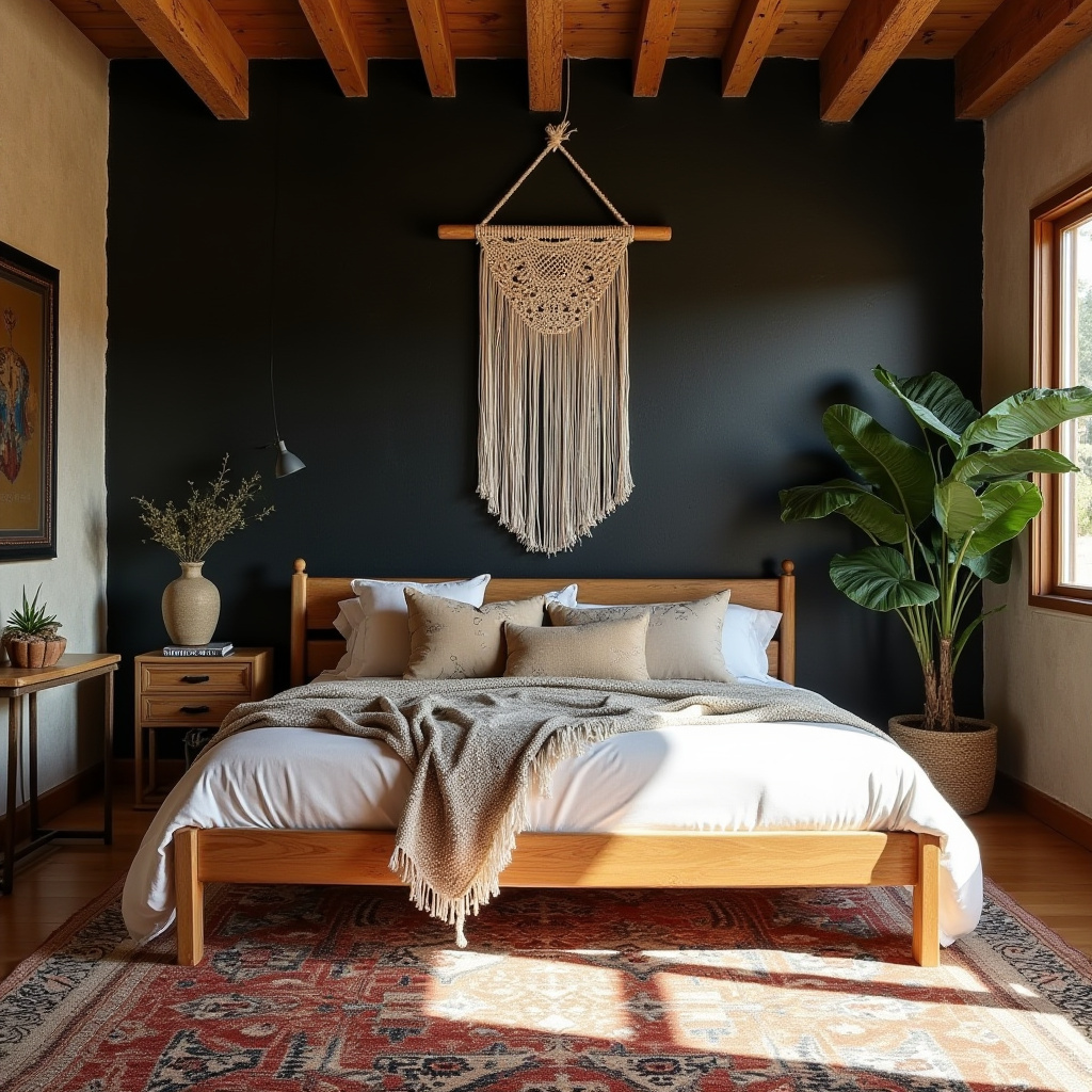 western bedroom with black accent wall 7