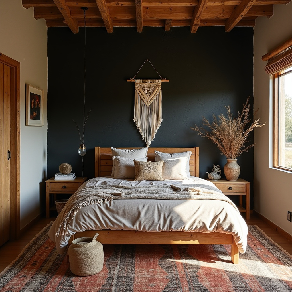 western bedroom with black accent wall 8