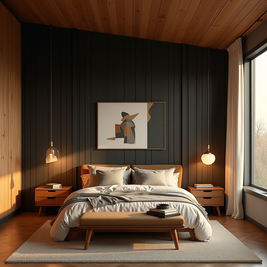 western bedroom with black accent wall 9