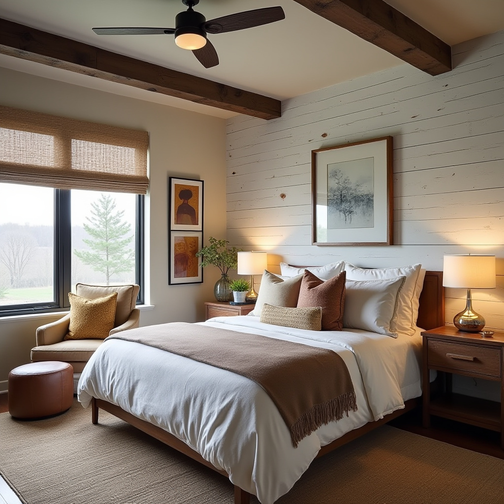 white shiplap bedroom accent wall 35