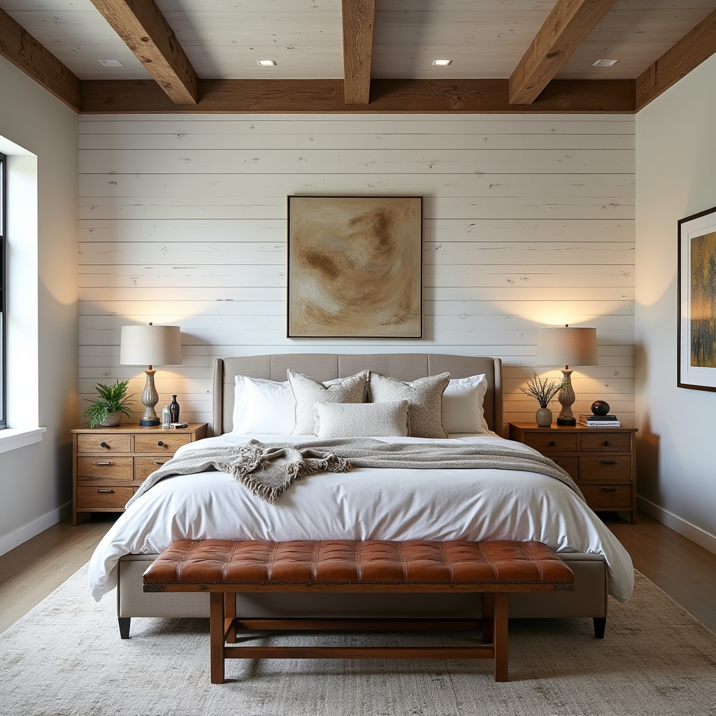 white shiplap bedroom accent wall 36