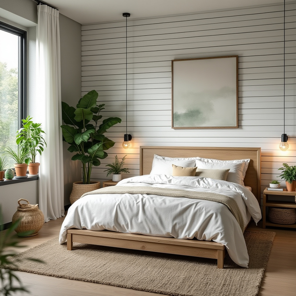 white shiplap bedroom accent wall 37