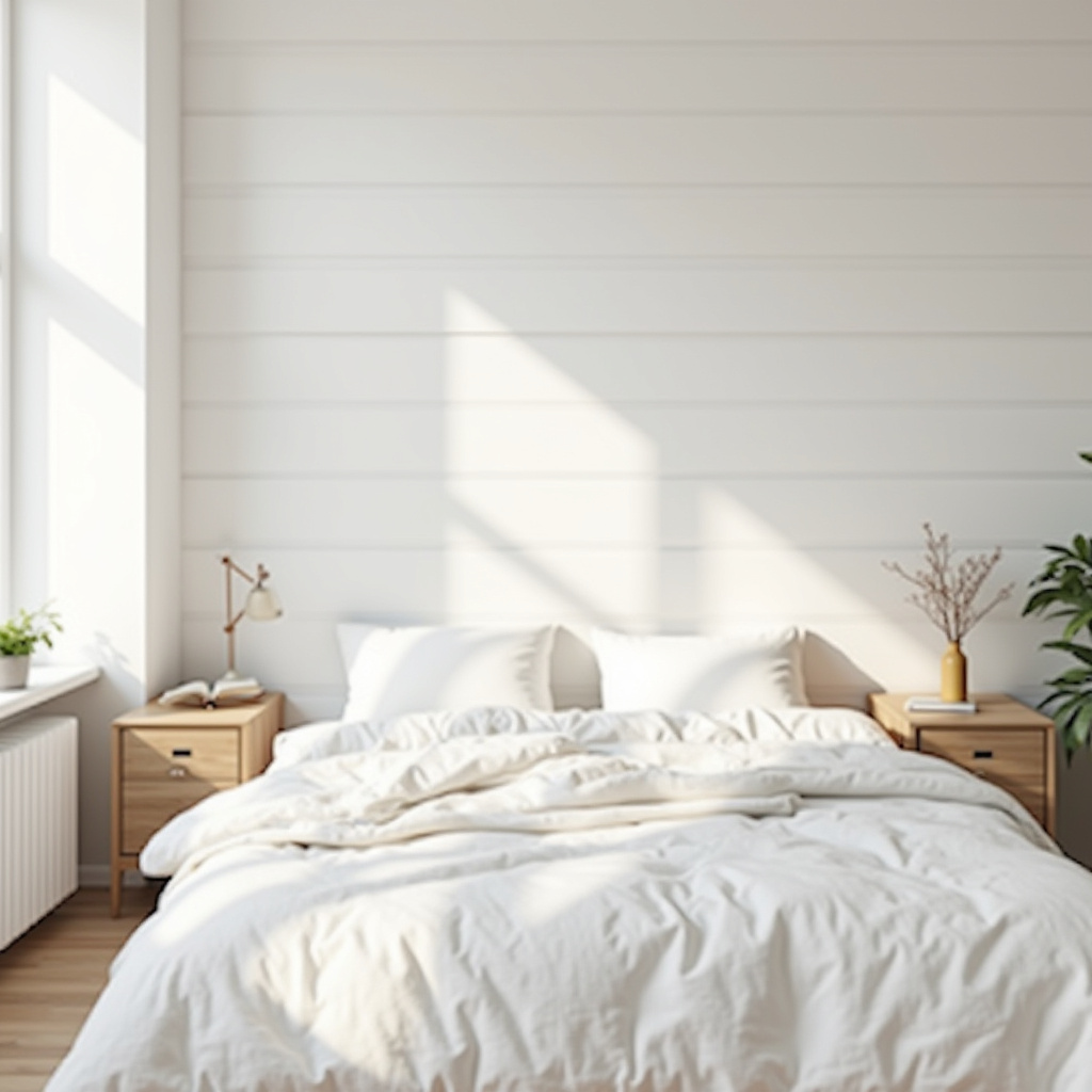 white shiplap bedroom accent wall 39